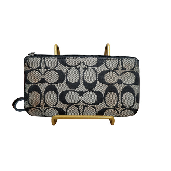 Coach Wristlet Wallet Signature C Jacquard & Leather Gray Groumet - Picture 2 of 10